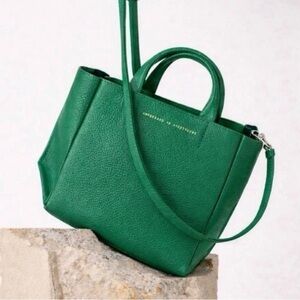 Green Pebbled Leather Tote Bag with Strap